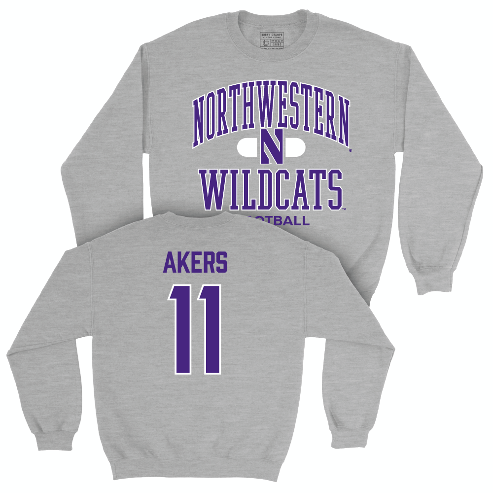 Northwestern Football Sport Grey Classic Crew - Luke Akers | #11