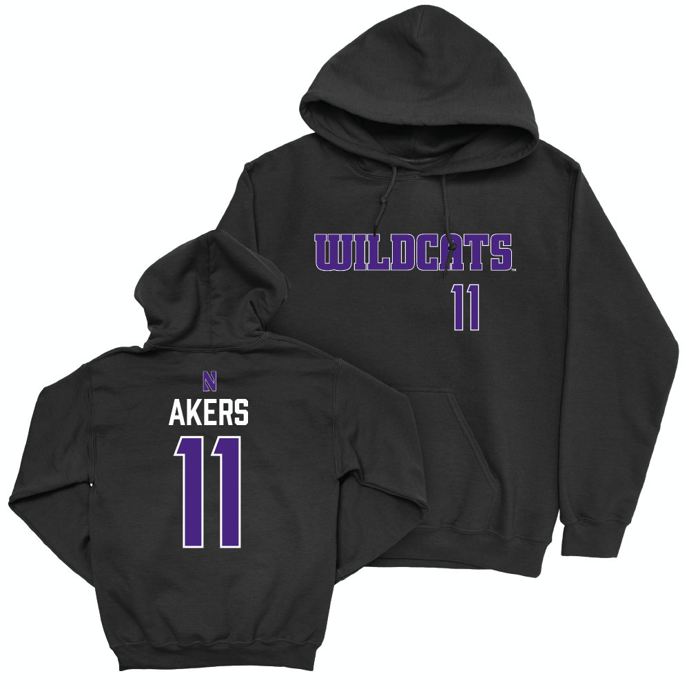 Northwestern Football Black Club Hoodie - Luke Akers | #11