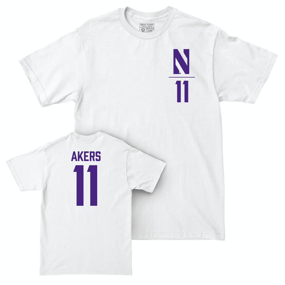 Northwestern Football White Logo Comfort Colors Tee - Luke Akers #11