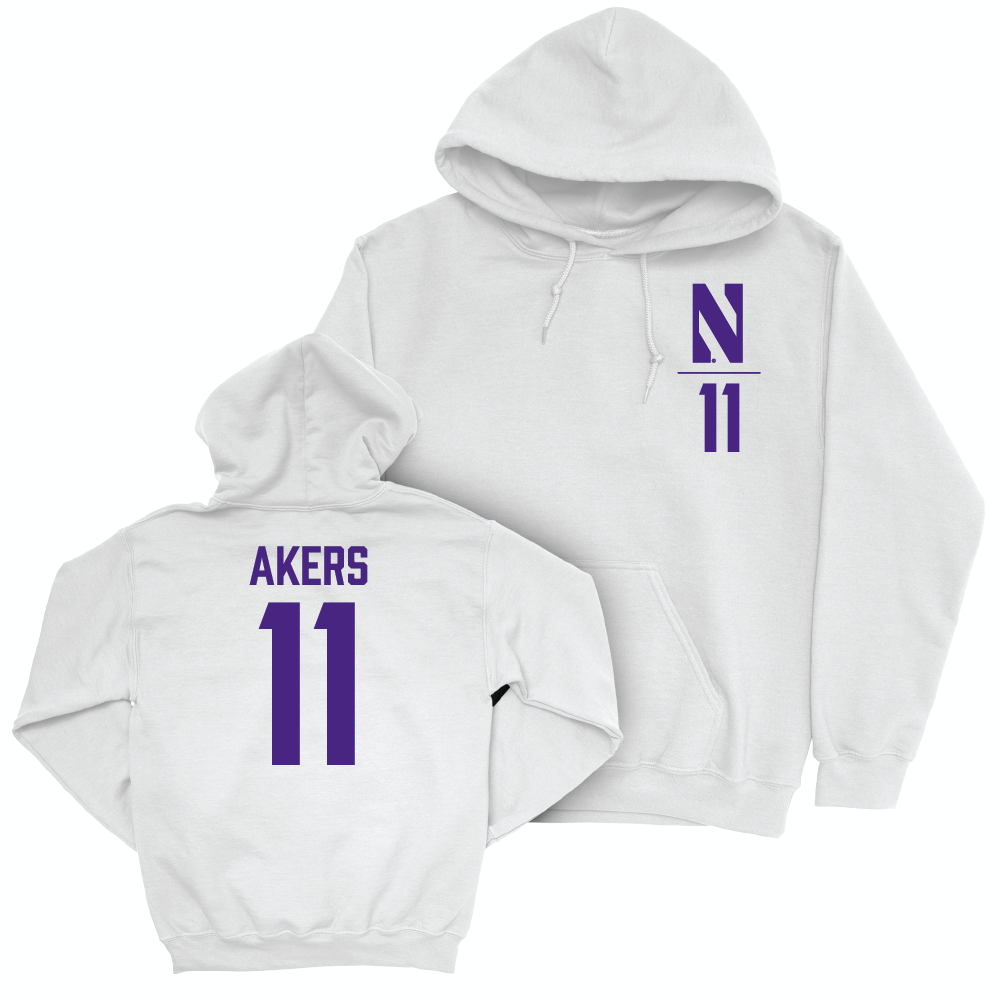 Northwestern Football White Logo Hoodie - Luke Akers | #11