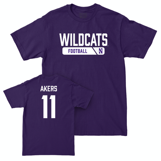 Northwestern Football Purple Staple Tee - Luke Akers | #11