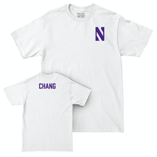 Northwestern Men's Swim & Dive White Logo Comfort Colors Tee  - Claudia Chang