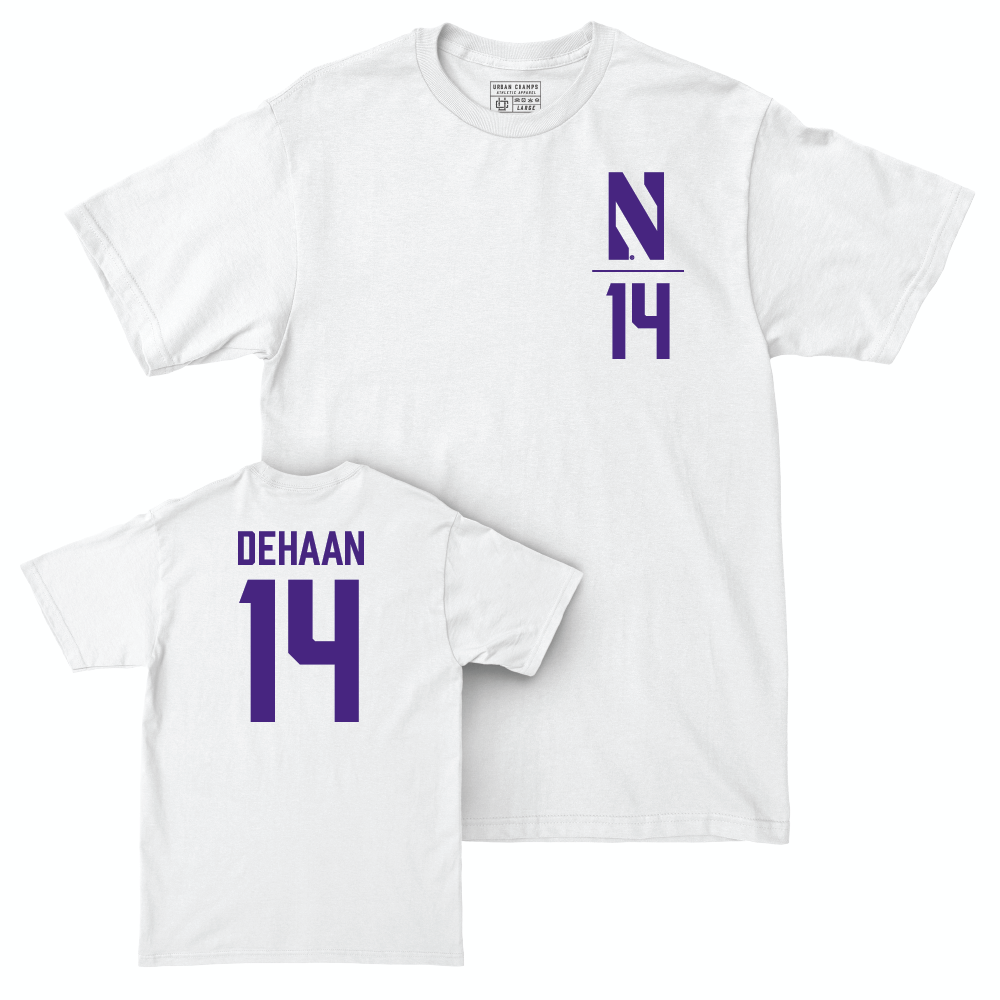 Northwestern Football White Logo Comfort Colors Tee - Joe DeHaan | #14