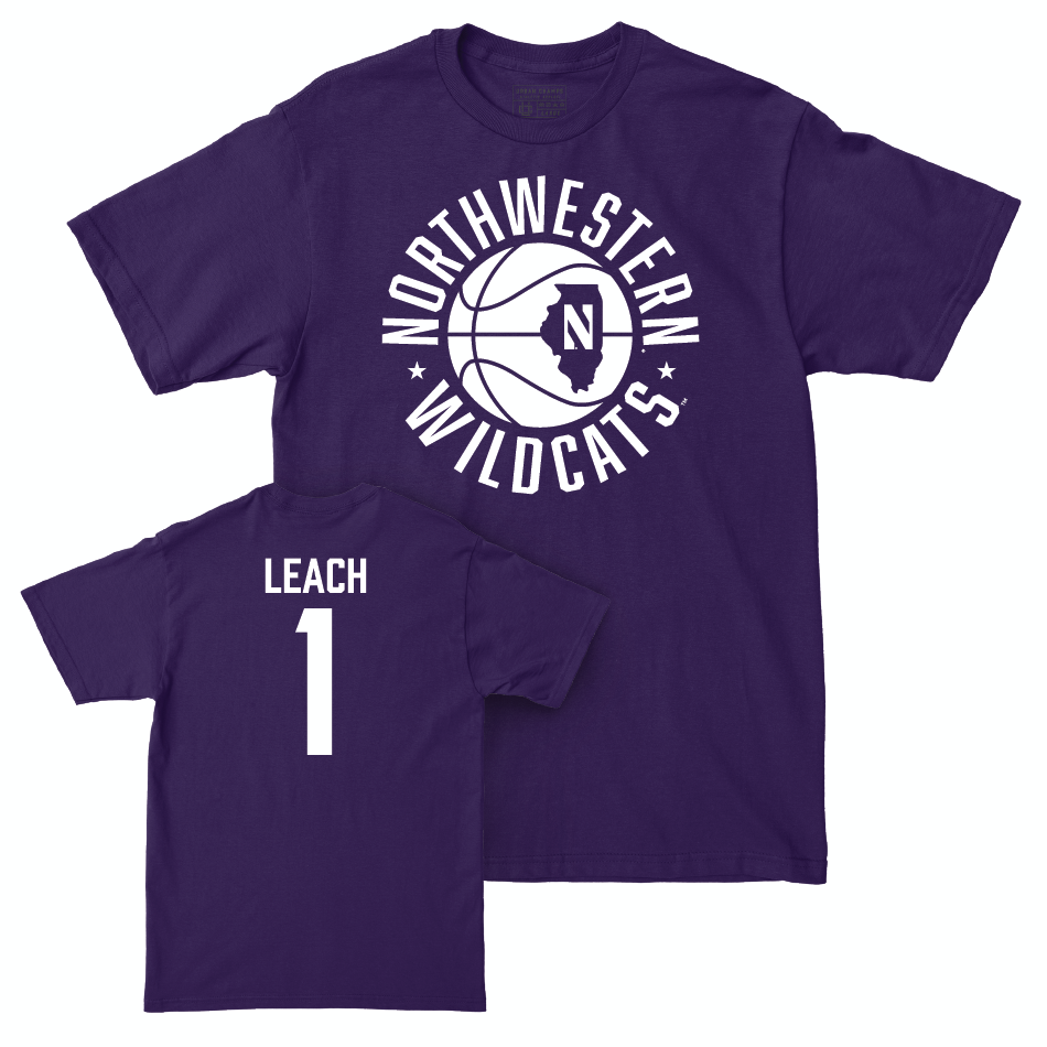 Northwestern Men's Basketball Purple Hardwood Tee  - Jalen Leach