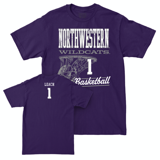 Northwestern Men's Basketball Purple Hoops Tee  - Jalen Leach