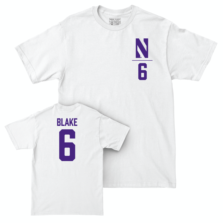 Northwestern Women's Lacrosse White Logo Comfort Colors Tee - Alex Blake | #6 Youth Small