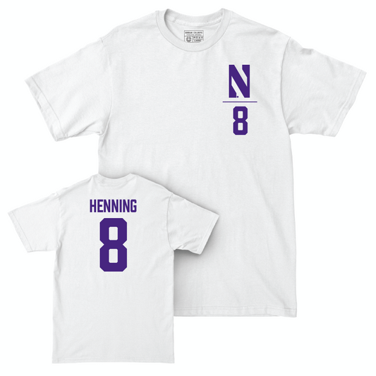 Northwestern Football White Logo Comfort Colors Tee - Aj Henning | #8 Youth Small