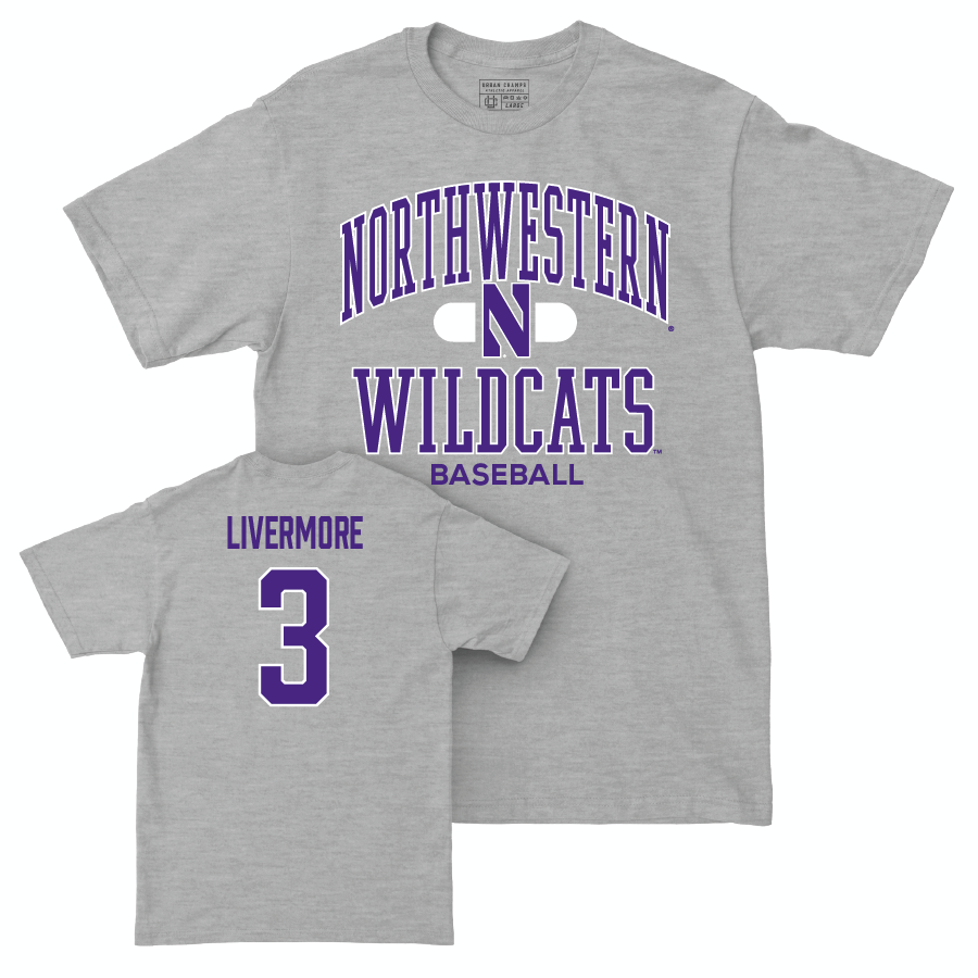 Northwestern Baseball Sport Grey Classic Tee - Anthony Livermore | #3 Youth Small