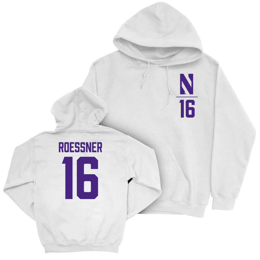 Northwestern Baseball White Logo Hoodie - Alex Roessner | #16 Youth Small