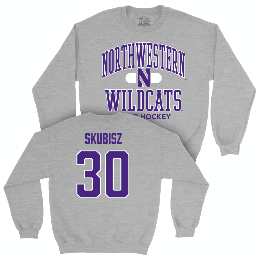 Northwestern Women's Field Hockey Sport Grey Classic Crew - Annabel Skubisz | #30 Youth Small