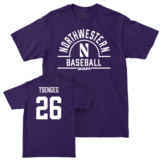 Northwestern Baseball Purple Arch Tee - Amar Tsengeg | #26 Youth Small