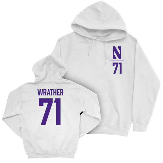 Northwestern Football White Logo Hoodie - Ben Wrather | #71 Youth Small