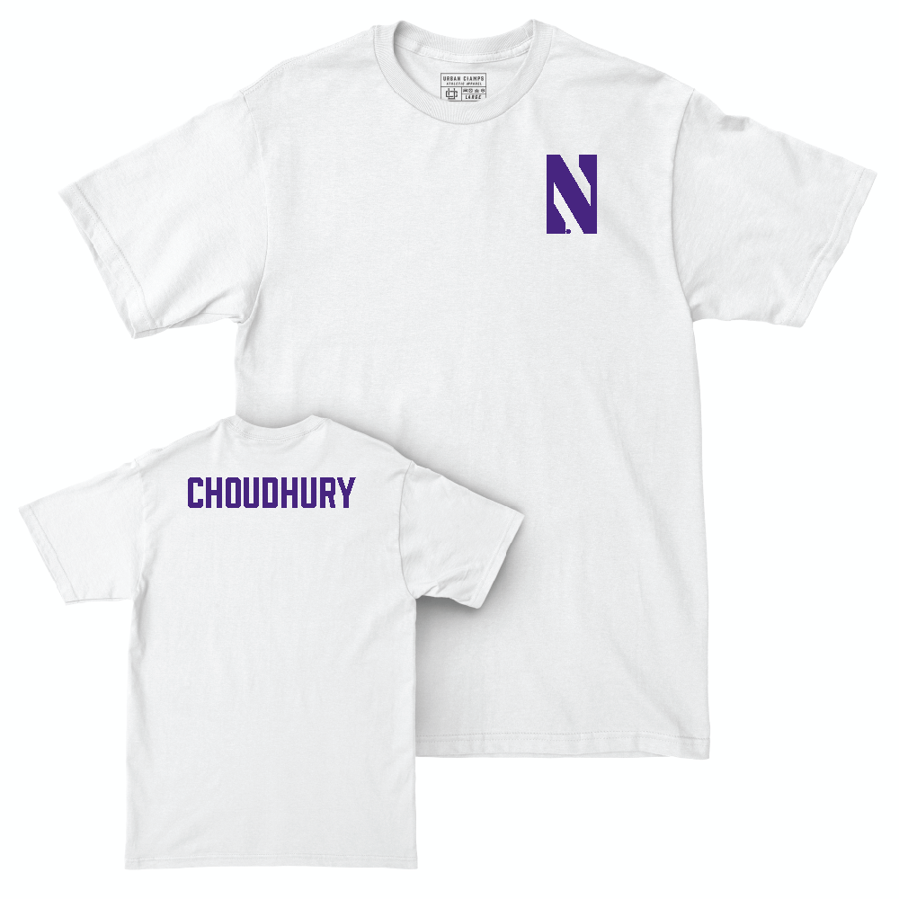 Northwestern Men's Cross Country White Logo Comfort Colors Tee - Deepti Choudhury Youth Small