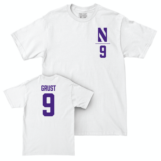 Northwestern Women's Soccer White Logo Comfort Colors Tee - Gabriella Grust | #9 Youth Small
