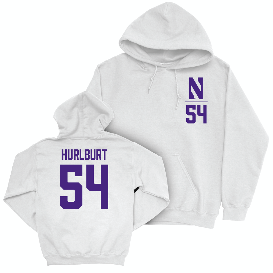 Northwestern Men's Basketball White Logo Hoodie - Gus Hurlburt | #54 Youth Small