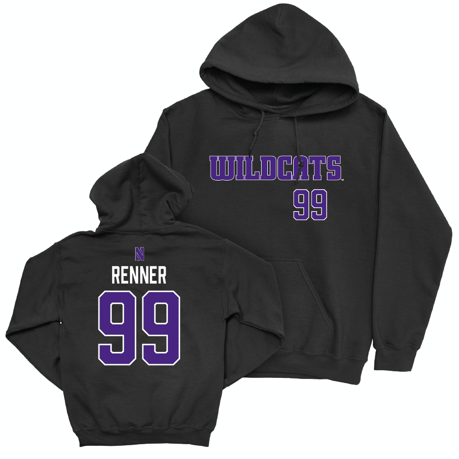 Northwestern Football Black Club Hoodie - Hunter Renner | #99 Youth Small