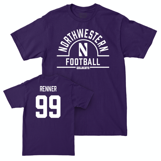 Northwestern Football Purple Arch Tee - Hunter Renner | #99 Youth Small