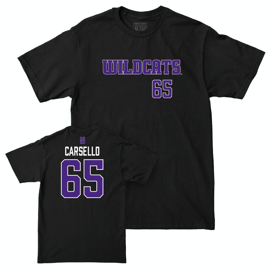 Northwestern Football Black Club Tee - Jackson Carsello | #65 Youth Small