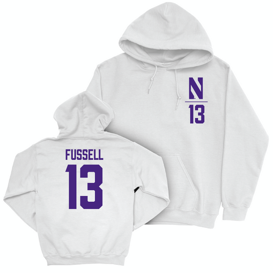 Northwestern Football White Logo Hoodie - Joshua Fussell | #13 Youth Small