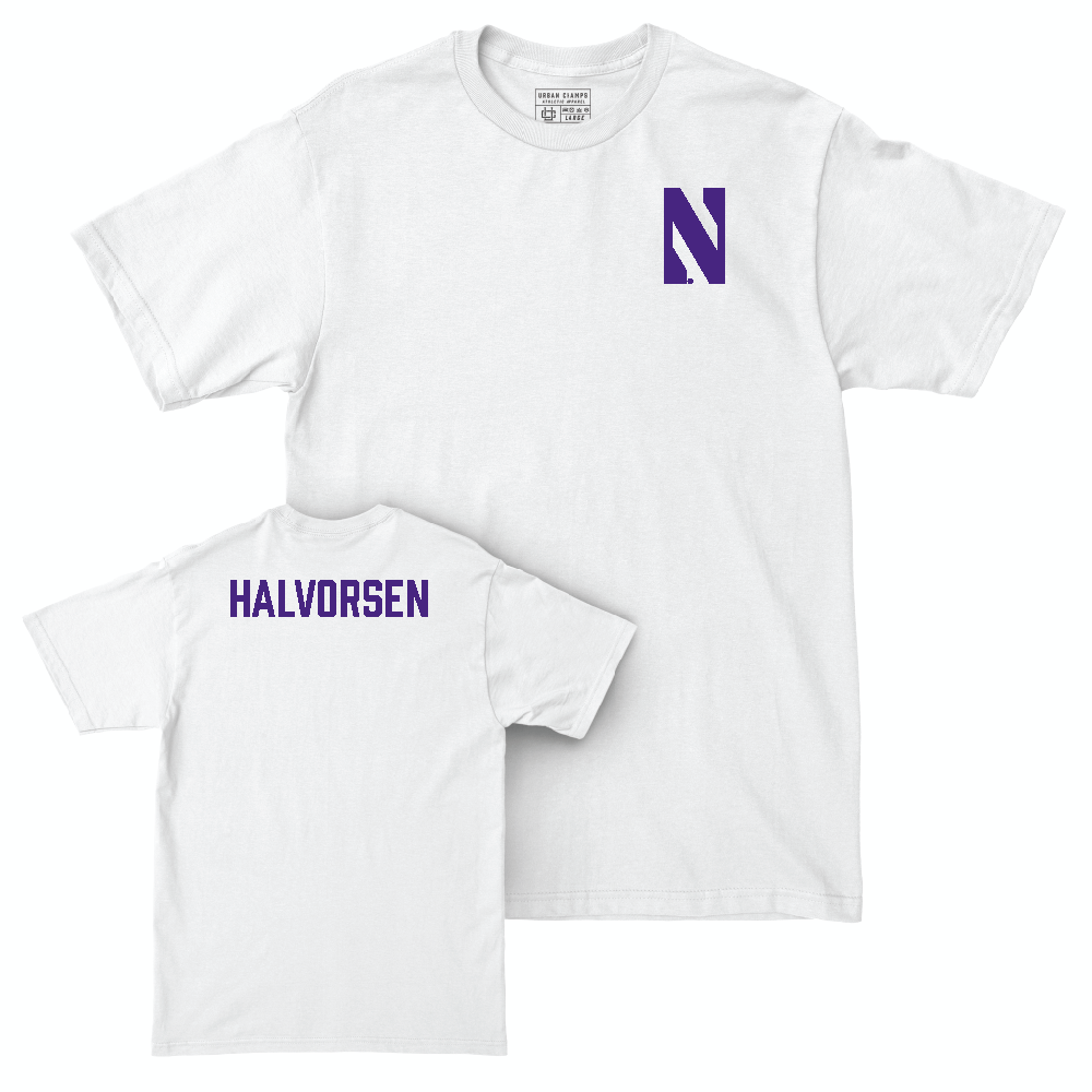 Northwestern Wrestling White Logo Comfort Colors Tee - Jon Halvorsen Youth Small