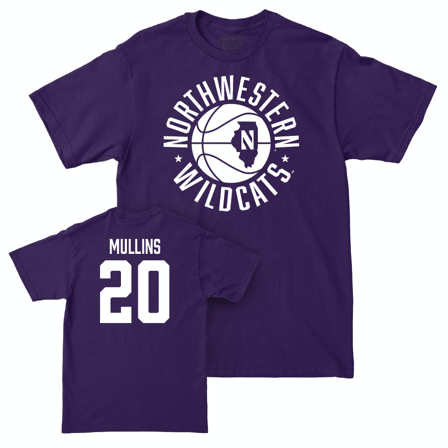 Northwestern Men's Basketball Purple Hardwood Tee - Justin Mullins | #20 Youth Small