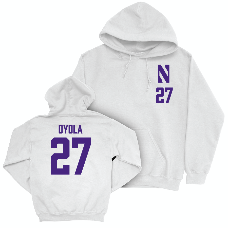 Northwestern Football White Logo Hoodie - Jack Oyola | #27 Youth Small