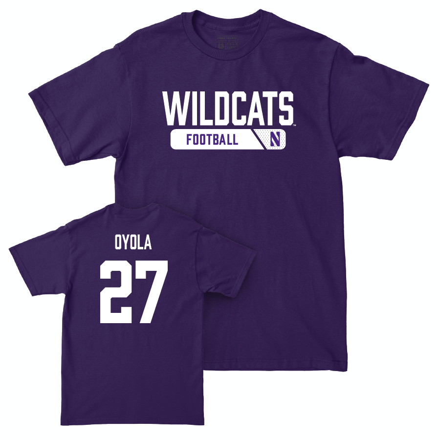 Northwestern Football Purple Staple Tee - Jack Oyola | #27 Youth Small