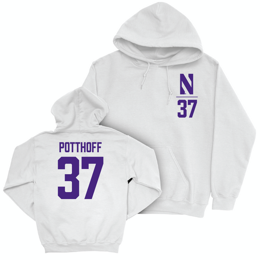 Northwestern Baseball White Logo Hoodie - Kyle Potthoff | #37 Youth Small