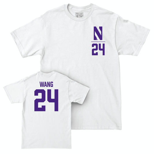 Northwestern Women's Fencing White Logo Comfort Colors Tee - Karen Wang | #24 Youth Small