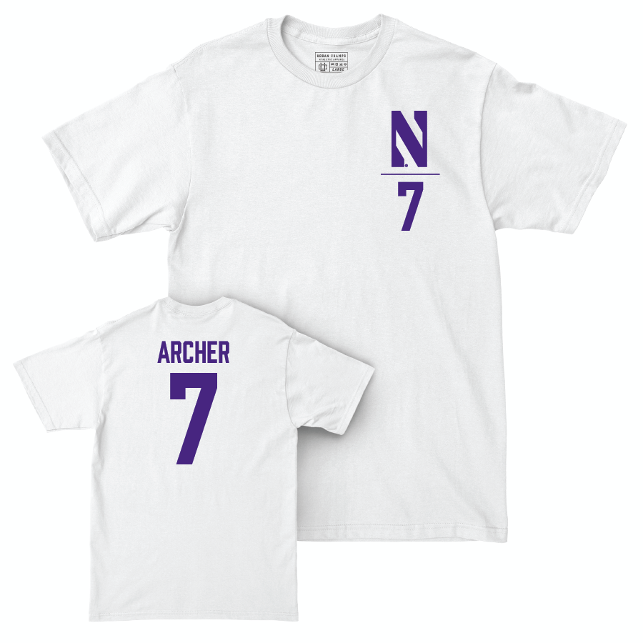 Northwestern Women's Lacrosse White Logo Comfort Colors Tee - Lauren Archer | #7 Youth Small