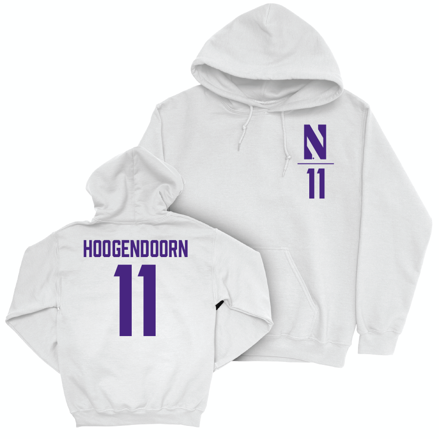 Northwestern Women's Fencing White Logo Hoodie - Levi Hoogendoorn | #11 Youth Small