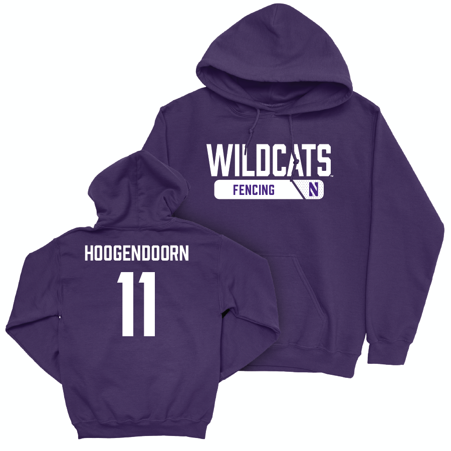 Northwestern Women's Fencing Purple Staple Hoodie - Levi Hoogendoorn | #11 Youth Small