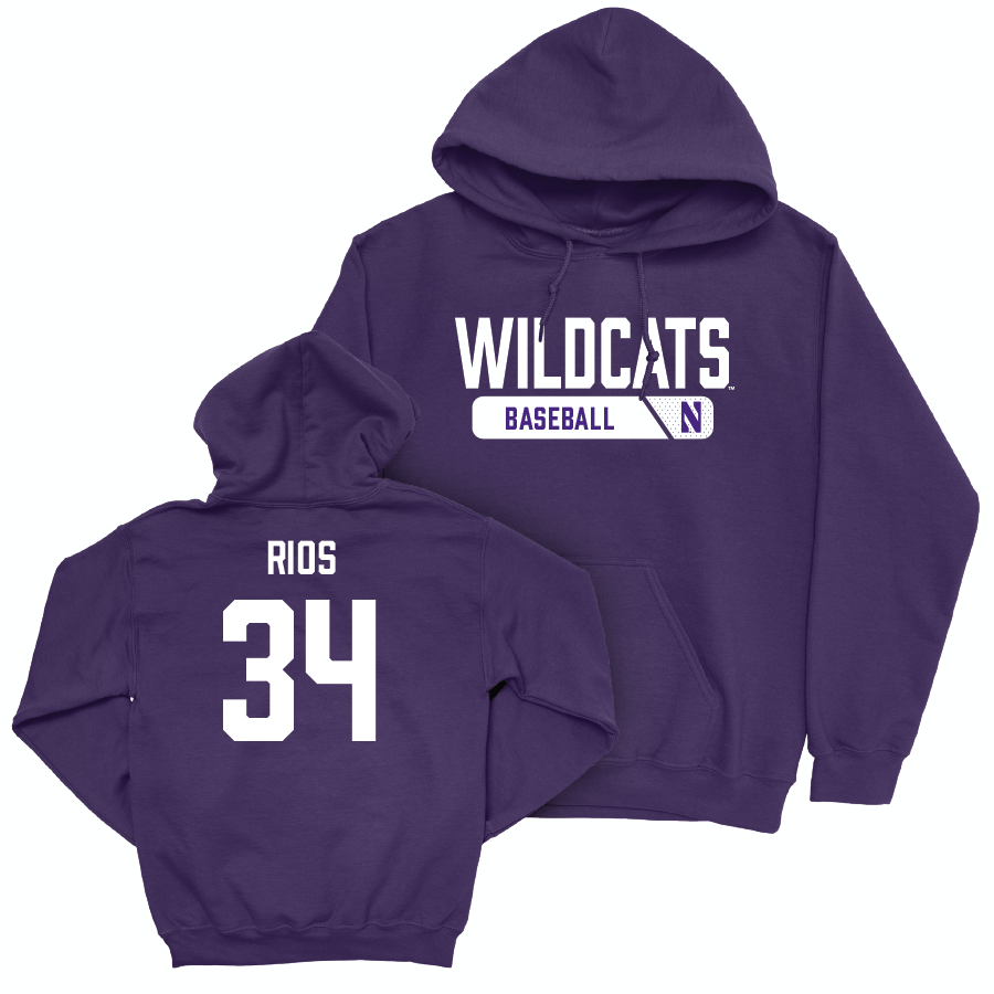 Northwestern Baseball Purple Staple Hoodie - Lorenzo Rios | #34 Youth Small