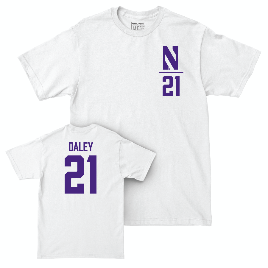 Northwestern Women's Basketball White Logo Comfort Colors Tee - Melannie Daley | #21 Youth Small