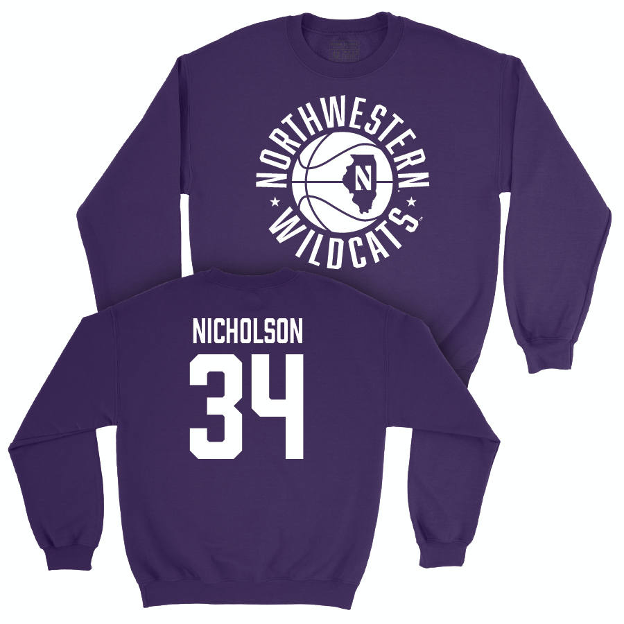 Northwestern Men's Basketball Purple Hardwood Crew - Matthew Nicholson | #34 Youth Small