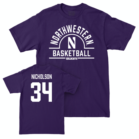 Northwestern Men's Basketball Purple Arch Tee - Matthew Nicholson | #34 Youth Small