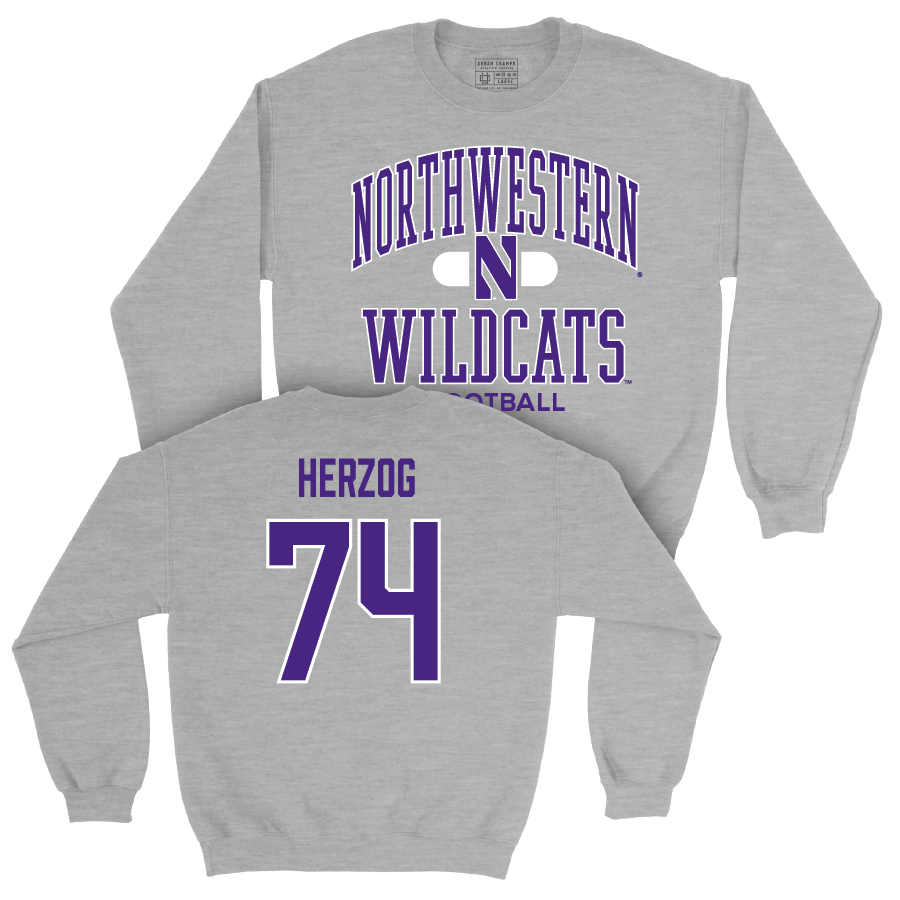 Northwestern Football Sport Grey Classic Crew - Nicholas Herzog | #74 Youth Small