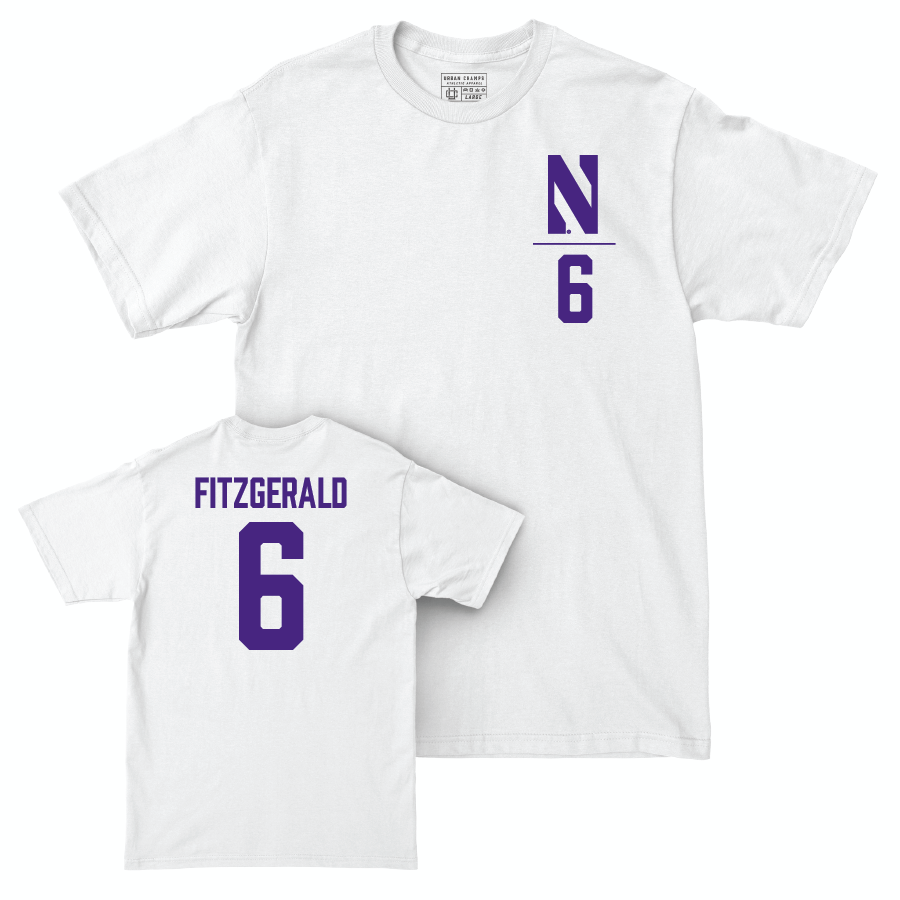 Northwestern Football White Logo Comfort Colors Tee - Robert Fitzgerald | #6 Youth Small