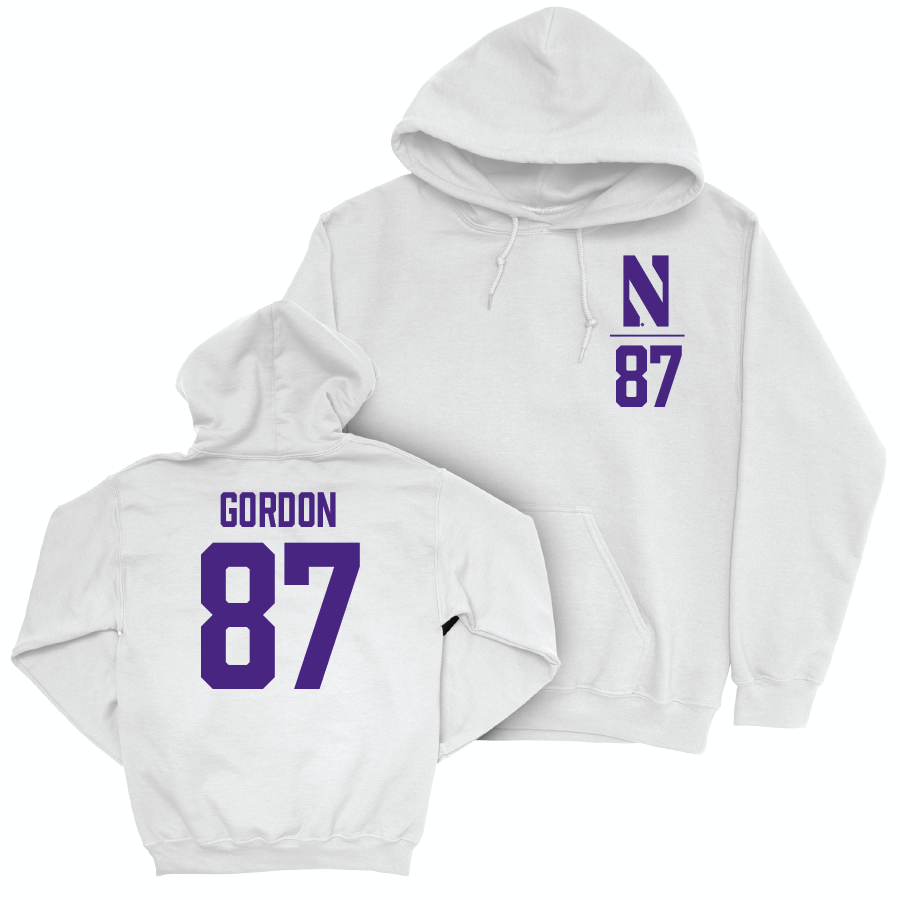 Northwestern Football White Logo Hoodie - Thomas Gordon | #87 Youth Small