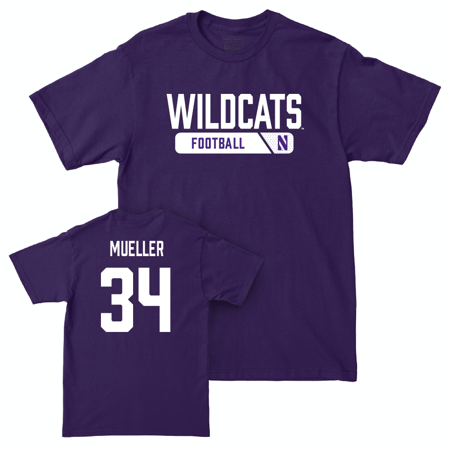 Northwestern Football Purple Staple Tee - Xander Mueller | #34 Youth Small