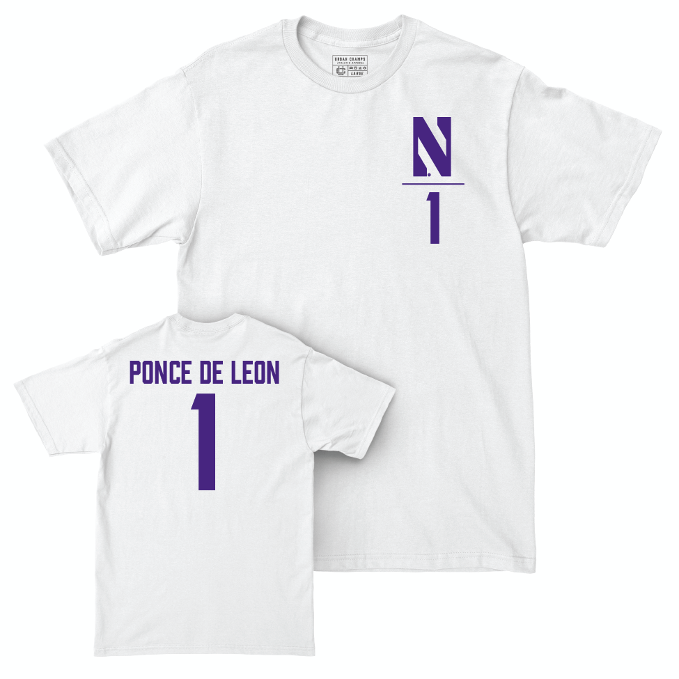 Northwestern Men's Soccer White Logo Comfort Colors Tee - Rafael Ponce de Leon | #1